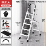 Sklopive merdevine bijele 5 stepenika sa drzacem za alat