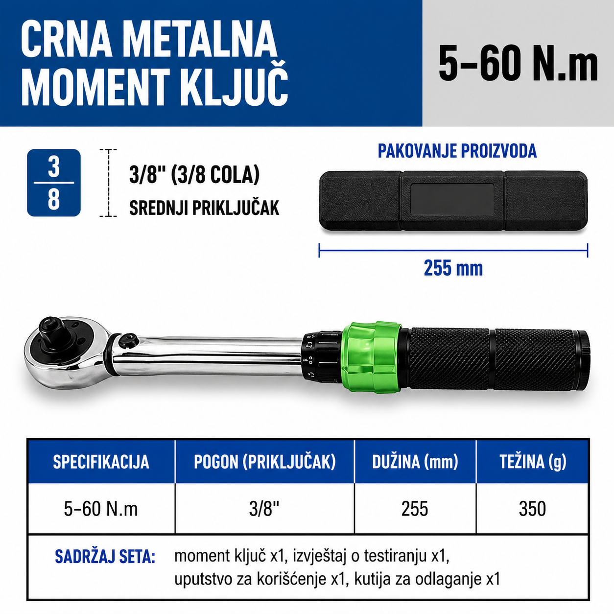 Moment kilo kljuc 20-210 Nm 1/2 sa kutijom zeleni