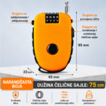 Sajla sa sifrom 75cm za kofer bicikl kacigu narandzasta