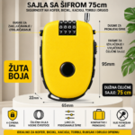 Sajla sa sifrom 75cm za kofer bicikl kacigu zuta