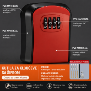 PVC sef za kljuceve sa sifrom Medium crveni