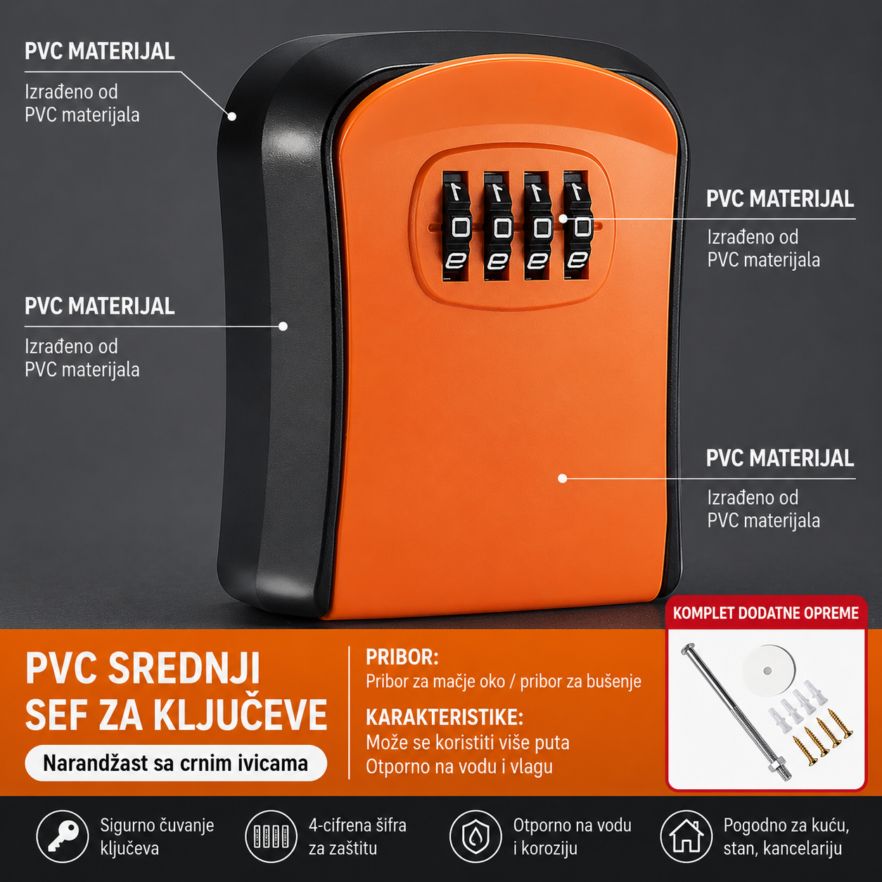 PVC sef za kljuceve sa sifrom Medium narandzasti