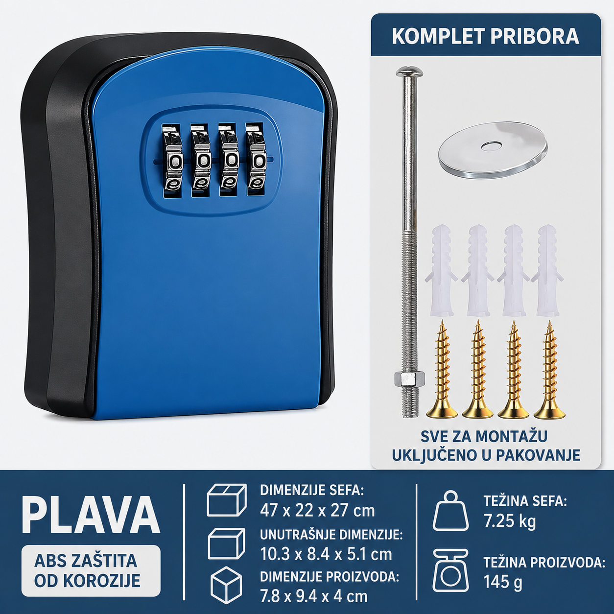ABS sef za kljuceve sa sifrom Medium plavi