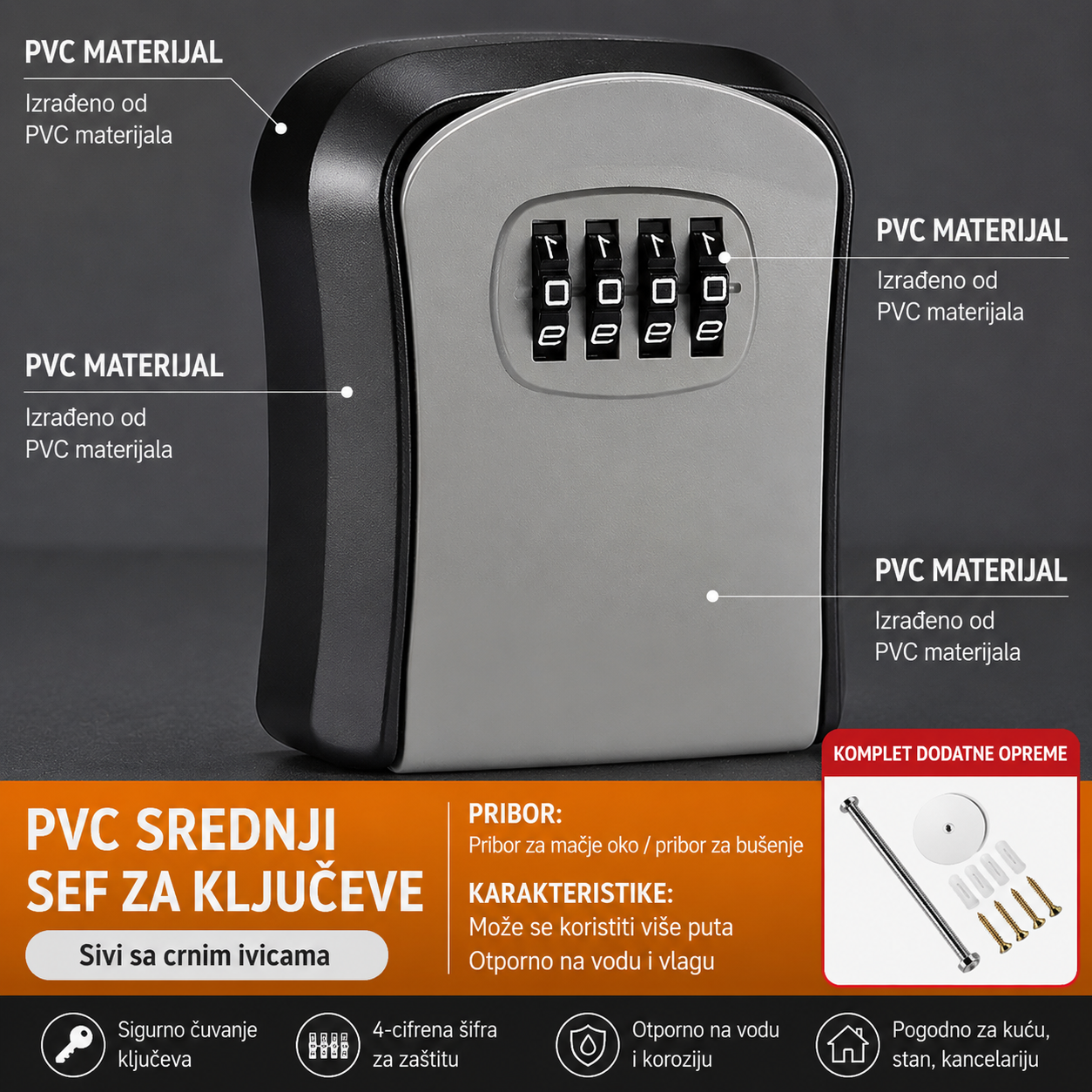 PVC sef za kljuceve sa sifrom Medium sivi