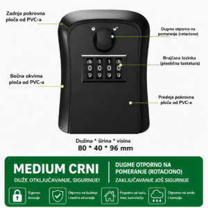 PVC sef za kljuceve sa sifrom Anti-Pry Medium crni