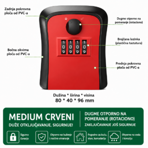 PVC sef za kljuceve sa sifrom Anti-Pry Medium crveni