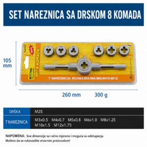 Set nareznica za navoje M3-M12 sa drskom 8 komada