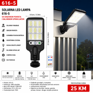 Solarna LED lampa 616-5 sa senzorom i daljinskim IP65