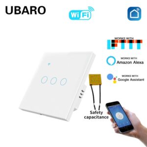 WiFi stakleni touch prekidač tropolni Tuya bijeli