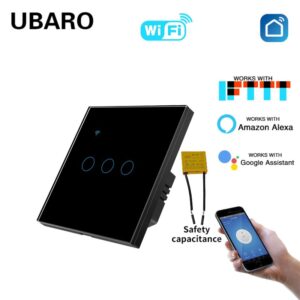 WiFi stakleni touch prekidač tropolni Tuya crni
