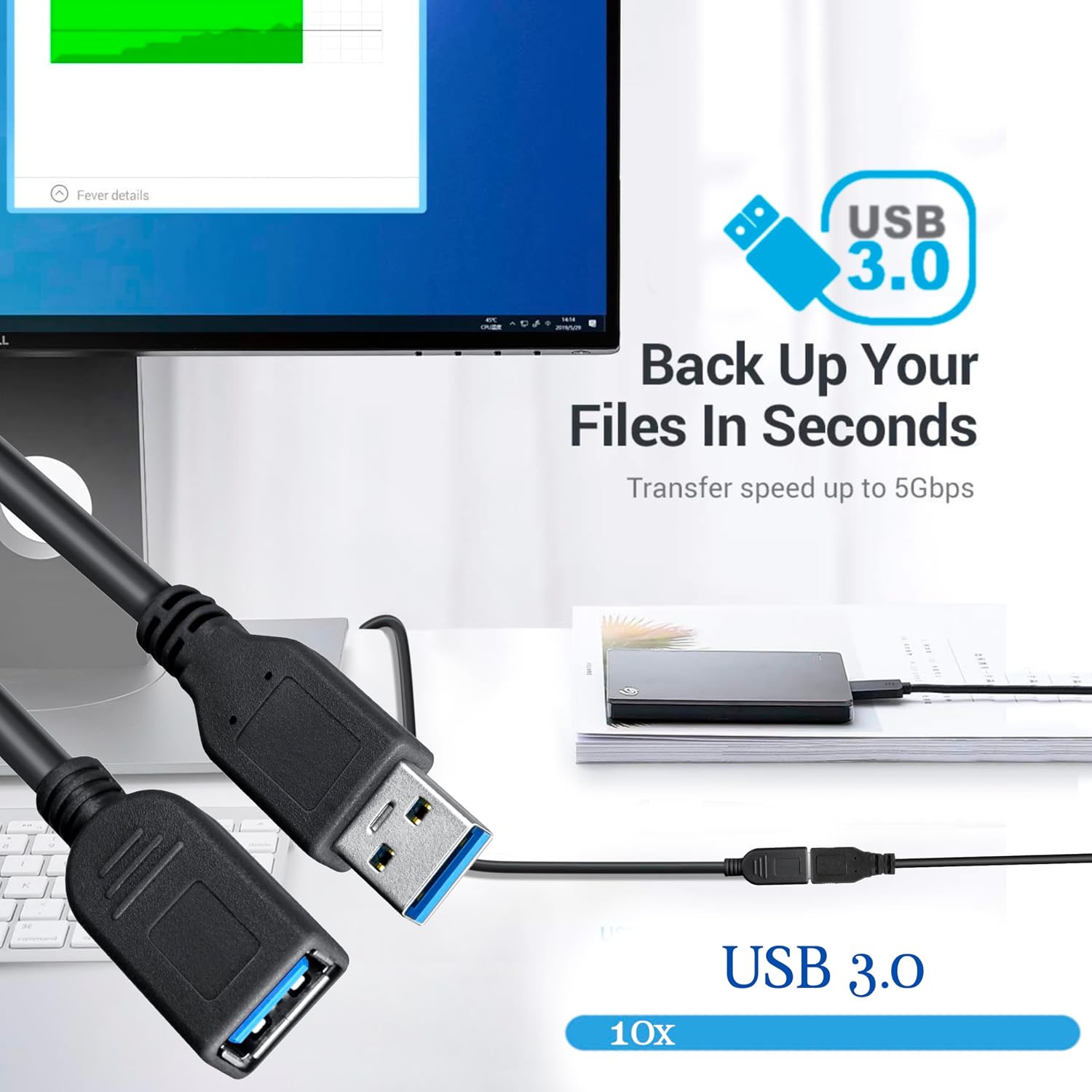 USB 3.0 produzni kabal 1m muski-zenski crni - Image 4