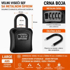 Viseci sef za kljuceve sa metalnom sifrom Large crni