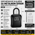 Viseci metalni sef za kljuceve sa sifrom Large crni