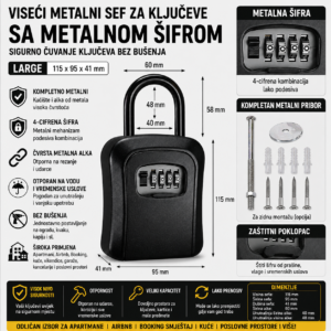 Viseci metalni sef za kljuceve sa sifrom Large crni