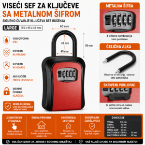 Viseci sef za kljuceve sa metalnom sifrom Large crveni