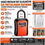 Viseci metalni sef za kljuceve sa sifrom Large narandzasti