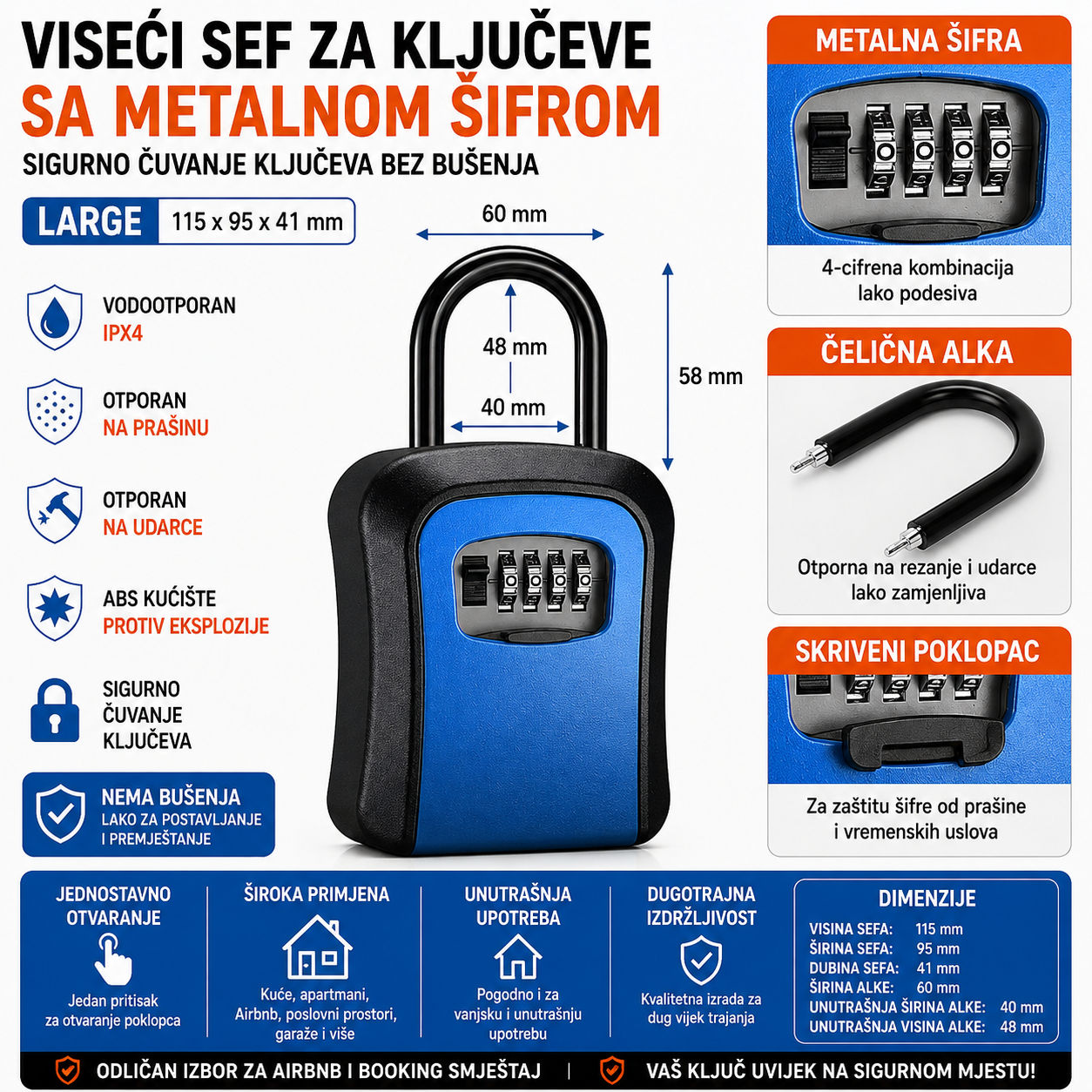 Sef za kljuceve sa sifrom viseci metalni plavi