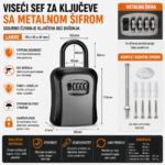 Viseci metalni sef za kljuceve sa sifrom Large sivi