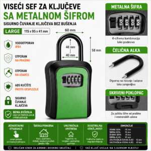 Viseci sef za kljuceve sa metalnom sifrom Large zeleni